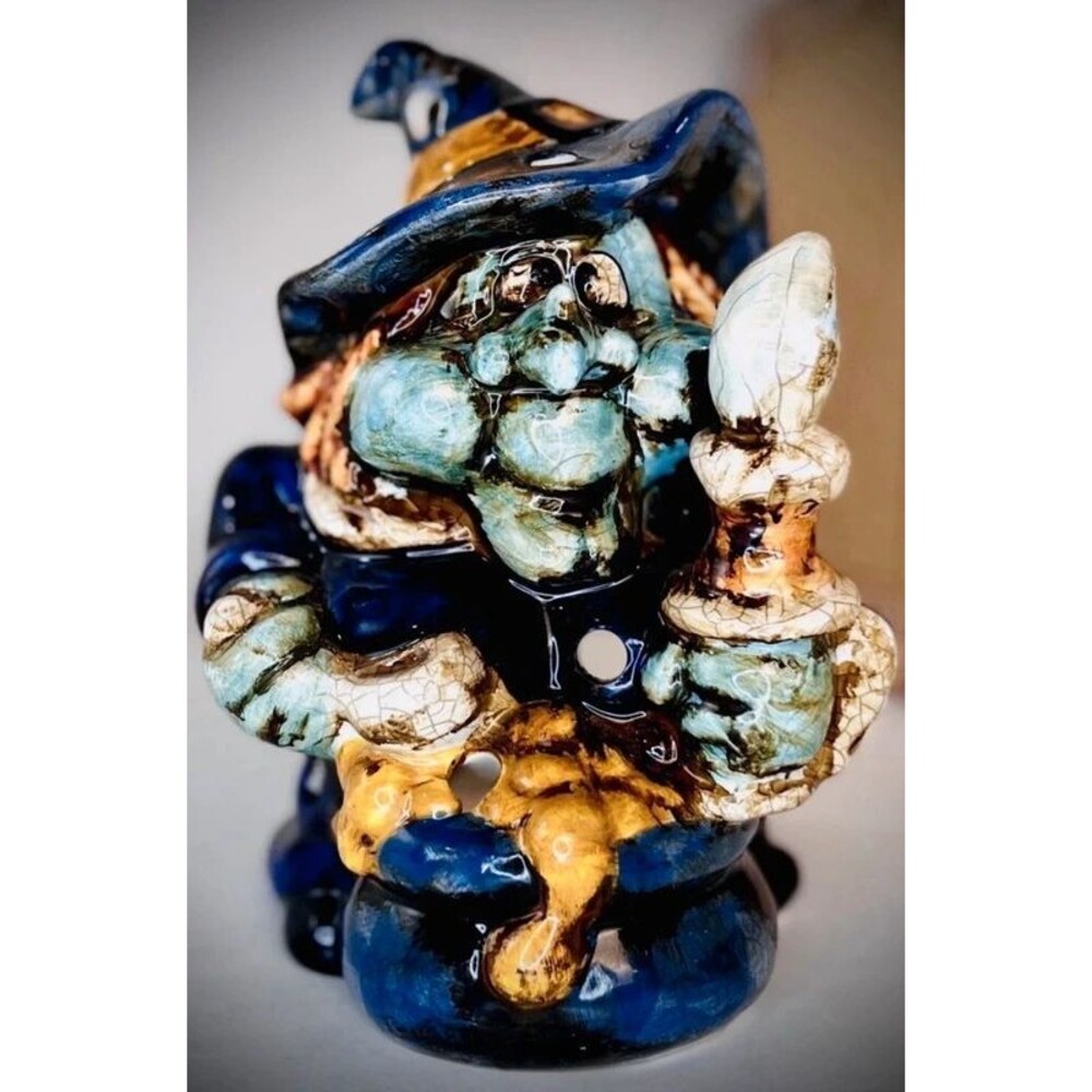 Vintage Halloween Ceramic Candle Holder Witch Green Face